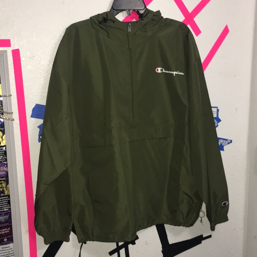 olive green champion windbreaker